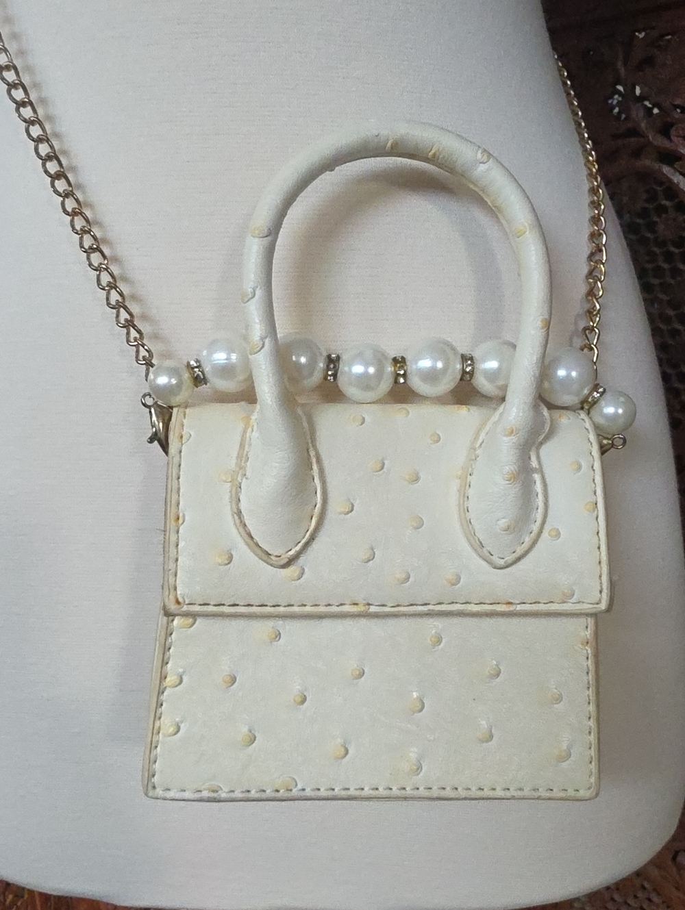 Fashion Nova Cream Pearl-Trim Mini Tote